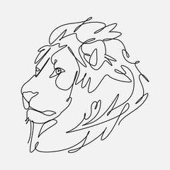 Wall Mural - One line drawing of lion head. Editable line. Vector illustration.