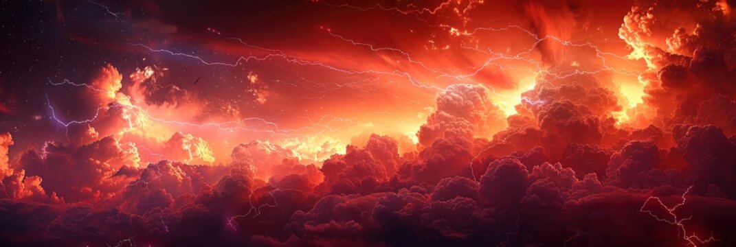 Fiery Sky With Lightning and Stars