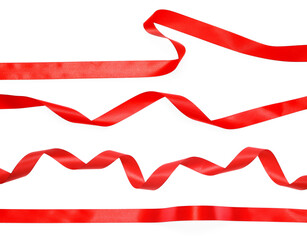 beautiful red ribbons isolated on white, set