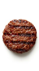 Wall Mural - Grilled hamburger patty on white background, top view. Delicious food concept