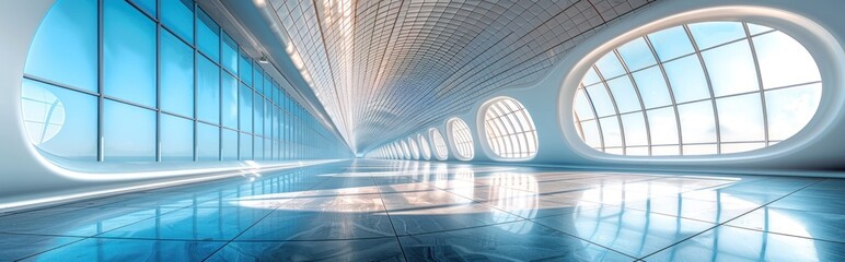 Wall Mural - Futuristic Hallway with Circular Windows