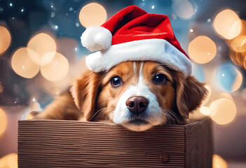 Wall Mural - dog wearing santa claus hat