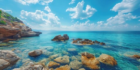 Sticker - Seascape With Rocky Shore and Clear Blue Water