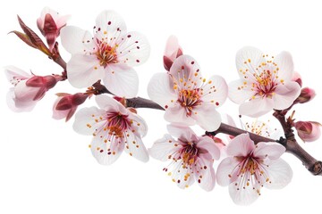 Wall Mural - Almond tree blooms with pink flowers on white background