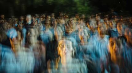 Wall Mural - Faces merge into a blurred sea of expressions at the openair theatre.