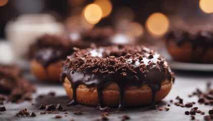 Wall Mural - The chocolate doughnut is a culinary delight.