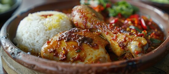 Wall Mural - Chicken and Rice Dish with Spicy Sauce