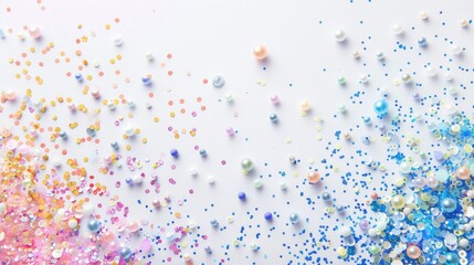 Wall Mural - Sparkling pearl pastel confetti on white surface for blog or design backgrounds