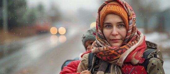 Wall Mural - Woman in Scarf and Hat Looking at Camera