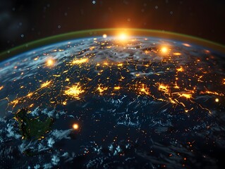 Poster - Radiant Globe with Pulsing Digital Pathways Spanning the Cosmic Expanse   Visualizing the Future of
