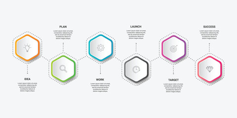 Wall Mural - timeline infographic with infochart. modern presentation template with 6 spets for business process.