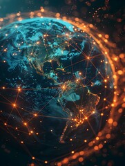 Poster - Illuminated Interconnected Earth with Pulsing Digital Connections in Futuristic Aesthetic