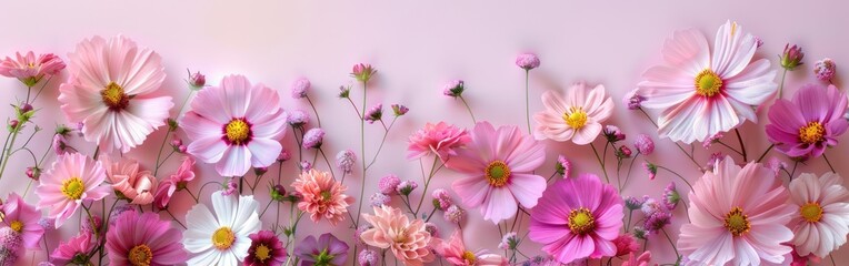 Wall Mural - Pastel Flower Bouquet from Above: Pink and Purple Blossoms in a Serene Composition