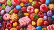 © hisilly - Sugary Delight: Colorful Candy Illustration for Tasty Dessert or Confectionery Snack Background
