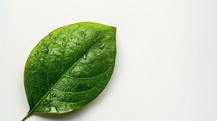 Wall Mural - Green leaf on white background suitable for text insertion