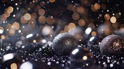 Poster - Blurred abstract background with shining silver glitter bulbs