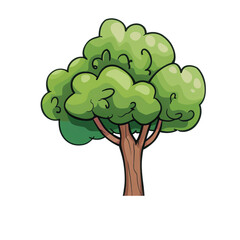 a cartoon tree with green leaves and brown trunk