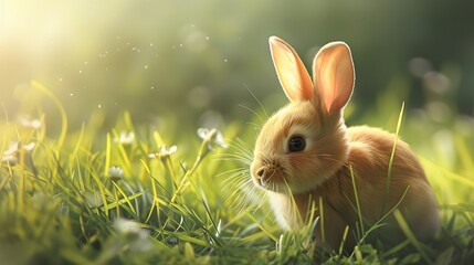 Poster - Little siamese rabbit running on the field in summer. 