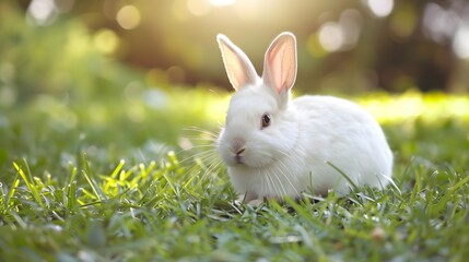 Little siamese rabbit running on the field in summer. 