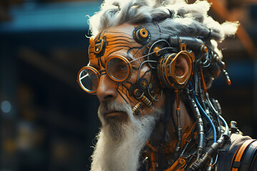 African Old Man with cyborg body