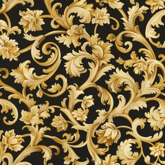 Sticker - Generate a repeating Louis pattern with elaborate vine and leaf designs. Use a single color like antique gold. The design should be intricate and classic, perfect for luxurious fabric prints.