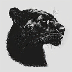 A black and white drawing of a panther 's head