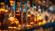© Ziyan - Rows of assorted whiskey bottles on the bar shelf showcase a diverse collection of premium spirits.
