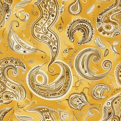 Wall Mural - Generate a repeating paisley pattern with paisley shapes layered over each other, creating depth and texture. Use a single color like mustard yellow for a warm and inviting feel.