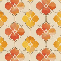 Wall Mural - Design a repeating trellis pattern with trellis sections filled with abstract floral motifs. Use a two-color palette with warm tones such as orange and yellow for a vibrant and cheerful design.