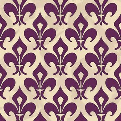 Wall Mural - Generate a repeating Fleur De Lis pattern with alternating rows of upright and inverted fleur de lis motifs. Use a single color like deep purple to emphasize the symmetry and elegance.