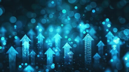 Poster - Abstract blue arrows on dark background with bokeh effect for travel and business concept art design