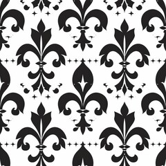 Wall Mural - Design a repeating Fleur De Lis pattern with fleur de lis motifs arranged in a scattered, random layout. Use a two-color palette with contrasting colors such as black and white for a graphic and