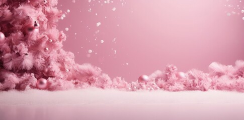 Wall Mural - christmas background pink and white snowflakes on a pink background