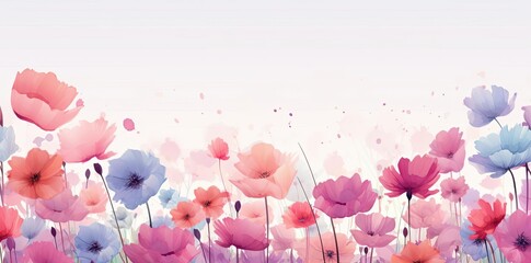 Poster - cute flower backgrounds in pink, blue, and purple hues arranged in a row on a isolated background