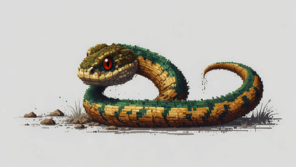 Wall Mural - 8-bit pixel snake on a white background