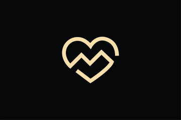 Wall Mural - letter M heart icon lineart logo, letter M heart icon and heart beat logo, heart and heart beat logo, letter M medical hospital logo vector, letter M heart logo, heart icon love and logo, letter M