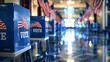 © btiger - Empty Polling Station with Voting Privacy Booths on Election Day at USA School Entrance