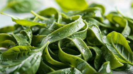 Wall Mural - Vibrant Green Spinach Tagliatelle Pasta Ready for Cooking in a Kitchen Setting