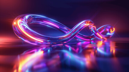 3D Render Abstract Neon Background Colorful Speedway Curvy Ribbon Glowing Energy Stream Glossy Surface Motion Blur Purple Blue