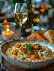 Wall Mural - Delicious dish, mashed potatoes. On the restaurant table