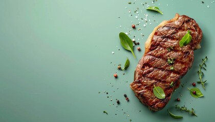 Wall Mural - A Steak on pastel background with space above for text
