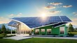 © KamranHaider - Photovoltaic power panel for roofs, solar energy system for homes, green house environmental industries. Building panels powered by solar energy, electric engineers in the future, environment, sunsets