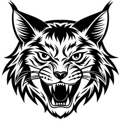 Canvas Print - bobcat angry head top view, silhouette vector 