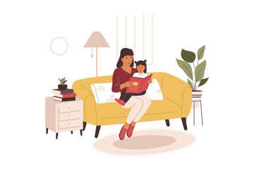 mom reading book for daughter. illustration for websites, landing pages, mobile apps, posters and ba