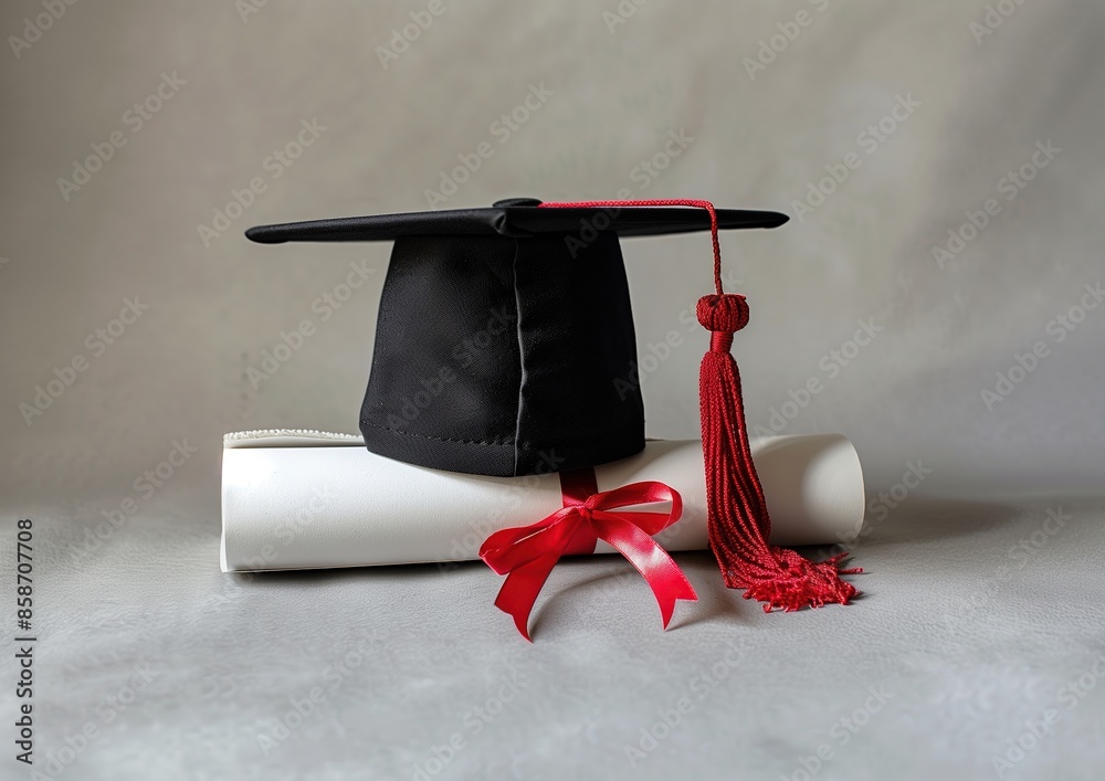 graduation cap and diploma on white background Stock Photo | Adobe Stock