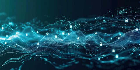 Poster - digital landscape with security locks
