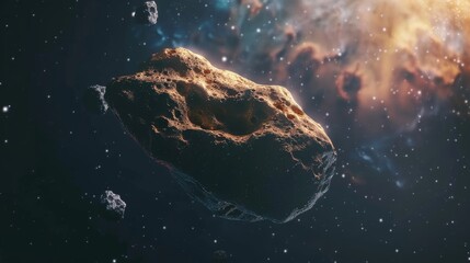 Wall Mural - Asteroid in Space with Nebula Background - 3D Illustration