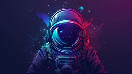 Wall Mural - Astronaut in Space - Neon Illustration