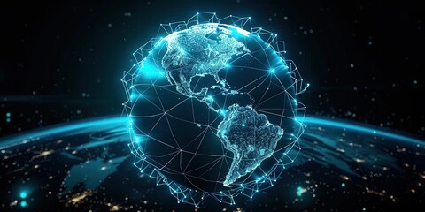 Poster - global network connection, earth globe with lines and points