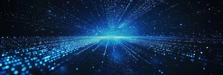 Poster - abstract digital landscape of blue glowing particles